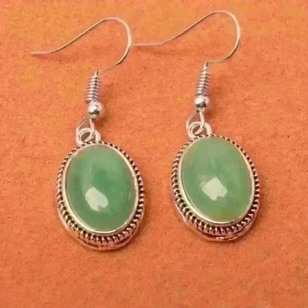 New Jade Oval Stone Earrings